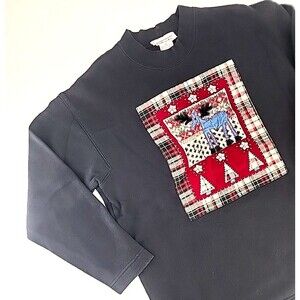 Vintage Talbots Sz S | Black Quilted Plaid Christmas Crewneck Sweatshirt Grandma